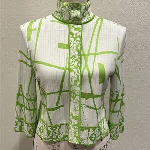St.John SoCa Lime Green & White Shirt Abstract Jacket